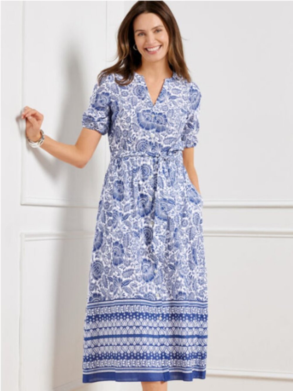 NWT Talbots Floral Woodblock Shirt Dress w/pockets | Sz 14